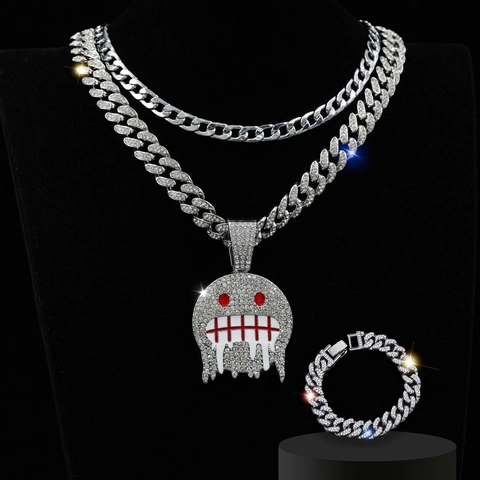 Gioielli Hip Hop Lega Strass Ciondolo Fantasma Ghiacciato Collana Catena Cubana E Bracciale Uomini Donne