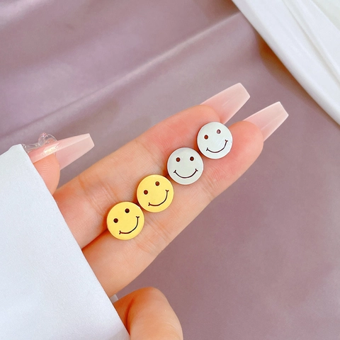 Minimalist Smiley Face Round Stud Earrings Titanium Steel Unisex Personality Elegant Banquet Accessories Cold Style