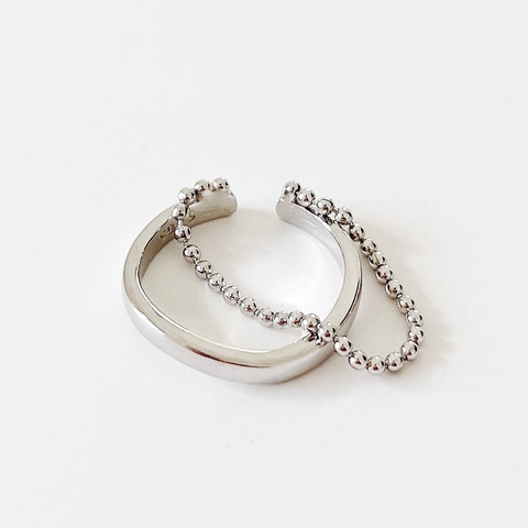 925 Sterling Silver Ring Double Layer Bead Chain Open Adjustable Minimalist Geometric Fine Jewelry For Women Daily Wear
