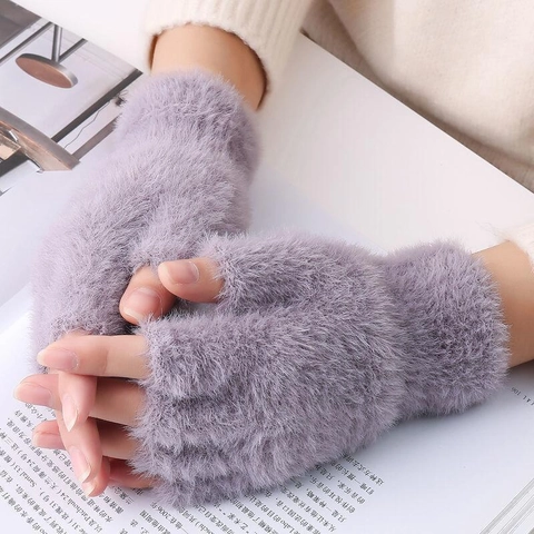Vingerloze Flip Top Handschoenen Kunstbont Pluche Gebreide Convertible Warme Winterwanten Voor Heren Dames Zacht