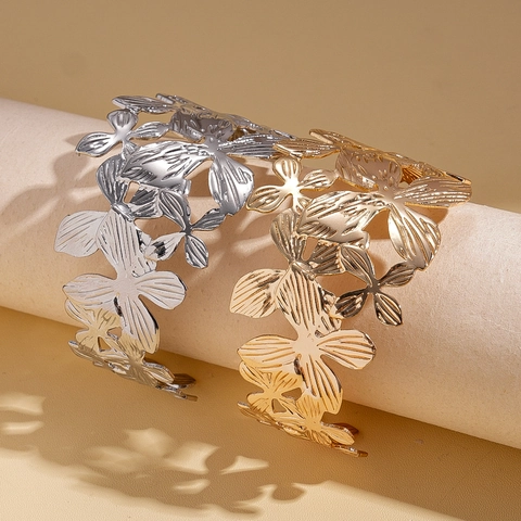 Φαρδύ Hollow Flower Cuff Βραχιόλι Μεταλλικό Ανοιχτό Bangle Vintage Chic Floral Statement Κοσμήματα Για Γυναίκες