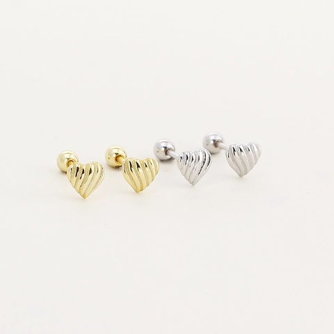 925 Sterling Silver Textured Heart Stud Earrings Minimalist Screw Back Cartilage Piercing Jewelry For Women Girl Gift