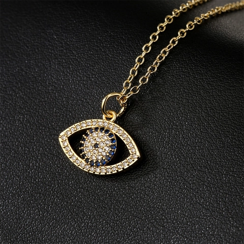 Evil Eye Anhänger Halskette Kupfer 18K Vergoldet Zirkonia Bunte Schlüsselbeinkette Schmuck Für Damen