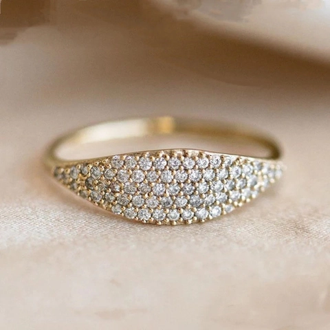 Französischer Stil Pavé Zirkonia Kupfer Ring Für Damen Minimalistisch Vergoldet Feines Band Geometrischer Fingerring Schmuck Geschenk