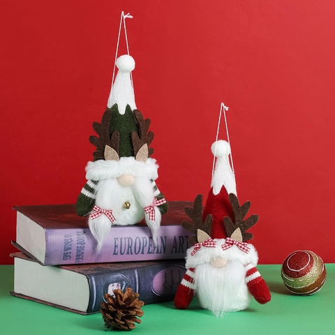 Gnomo Di Natale Corna Di Renna Bambola Senza Volto Ornamenti Appesi Peluche Feltro Maglia Decorazioni Albero Nordico