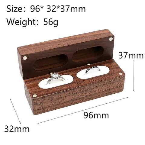 Couple Ring Box Walnut Wood Magnetic Jewelry Case For Wedding Engagement Proposal Portable Earring Storage