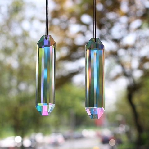 Ciondolo Sospeso Acchiappasole Creatore di Arcobaleno in Prisma di Cristallo Lungo per Decorazione Casa Auto Multicolore Trasparente