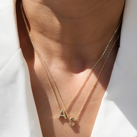 18K Gold Plated Copper Small Initial Alphabet Pendant Necklace For Women Personalized Minimalist Letter Jewelry Gift