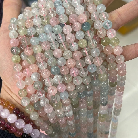 Perle Tonde In Pietra Morganite Naturale Colori Macaron Misti Fili Sciolti Creazione Di Gioielli DIY Accessori