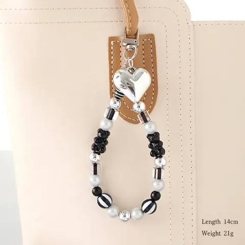 Portachiavi Di Perline Cuore Orso Ciondolo Per Borsa Perla Artificial Resina Catena In Metallo Accessorio Di Moda Versatile Per Donne Ragazze