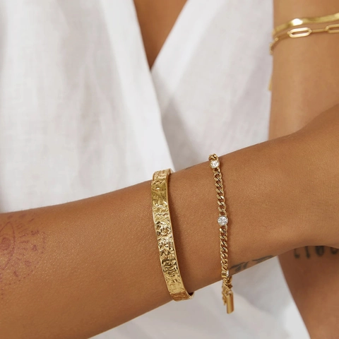 Elegante Bracciale In Zircone In Acciaio Inossidabile Con Placcatura In Oro 18K Catena Regolabile Gioielli Di Moda Minimalisti Per Donna