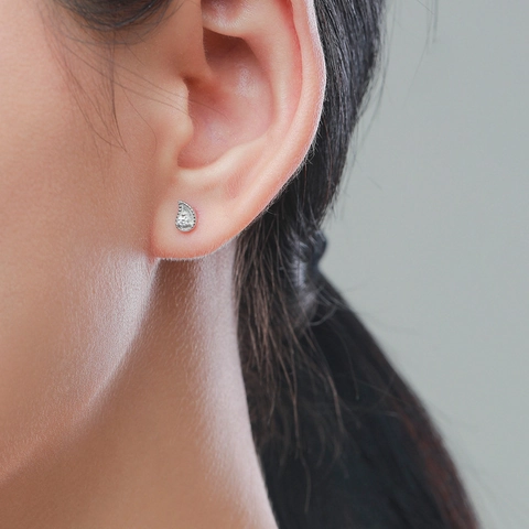 Pendientes De Botón De Gota Plata De Ley 925 Circonita Incrustada Textura Metal Cepillado Joyas Geométricas Minimalistas Mujer