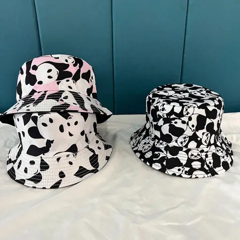 Cute Panda Print Bucket Hat Summer Outdoor Sun Protection Polyester Beach Cap For Men Women Casual Foldable Fisherman Hat