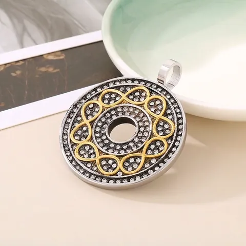 Collier Pendentif Infini Rond Acier Inoxydable Strass Géométrique Creux Rétro Or Argent Bicolore Bijoux Pour Femmes