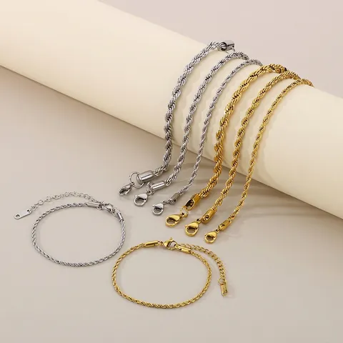 Pulsera De Cadena De Cuerda Acero Inoxidable Eslabón Retorcido Chapado En Oro 18K Ajustable Joyería De Moda