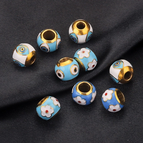 Perline In Acciaio Inossidabile Smalto Occhio Del Diavolo Motivi Floreali Per Creazione Di Gioielli DIY Bracciale Collana Artigianato