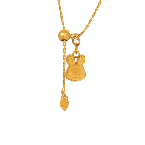 Cute Cartoon Rabbit Carrot Pendant Necklace Stainless Steel 18K Gold Plated Adjustable Y-Shape Chain Jewelry Women