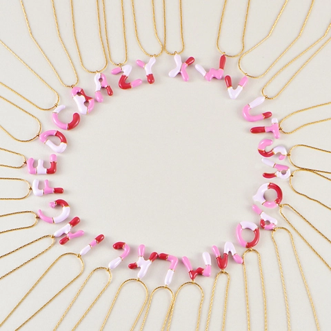 Mode Roestvrij Staal Letter Hanger Halsketting Voor Vrouwen Verguld Emaille Roze Wit Initiaal Alfabet Sleutelbeenketting Sieraden