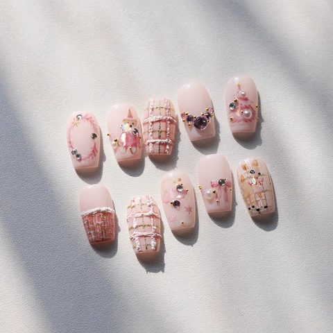 Pink Christmas Nail Art Stickers 3D Embossed Cute Cartoon Bear Reindeer Snowflake Winter Holiday Manicure Decoration