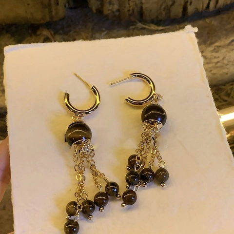 Long Tassel Drop Earrings For Women With Tiger Eye Stone And 925 Sterling Silver Earring Post Vintage Bohemian Jewelry