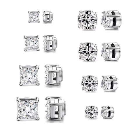 Magnetic Stud Earrings Stainless Steel Cubic Zirconia Non Pierced Ear Clips Punk Hip Hop Style Unisex Jewelry