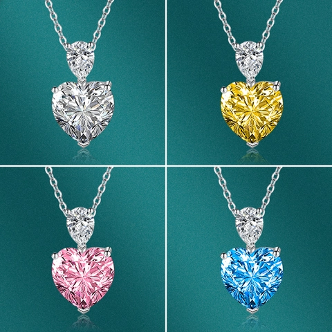 Collana Con Pendente A Cuore Rame Bianco Cuore Taglio A Pera Zirconia Colorata Gioielli Eleganti Da Donna