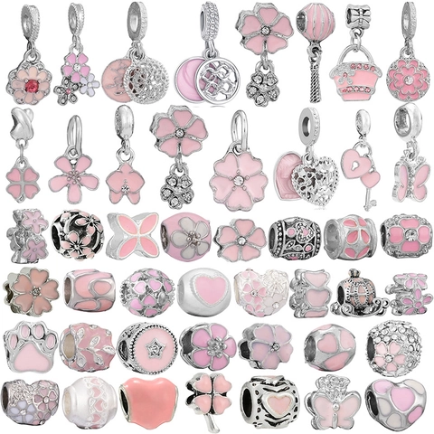 DIY Perlen Rosa Emaille Herz Blumen Anhänger Legierung Metall Schmuckherstellung Zubehör Damen Armbänder