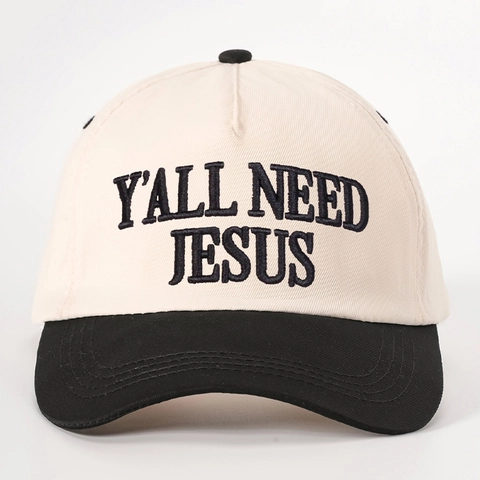 Y'All Need Jesus Embroidered Baseball Cap Polyester Sun Protection Adjustable Curved Brim Casual Streetwear Hat