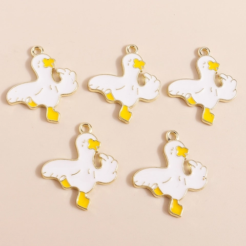 Alloy Enamel Funny Duck Charms For DIY Jewelry Making White Yellow Cartoon Duck Pendants For Keychain Bracelet Necklace Craft Accessories