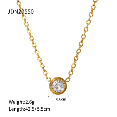 Minimalist Pendant Necklace 18K Gold Plated Stainless Steel Round Inlaid Cubic Zirconia Waterproof Clavicle Chain For Women
