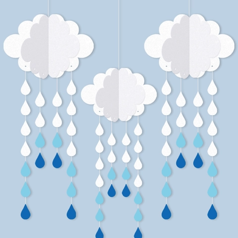 Three Dimensional Cloud And Raindrop Hanging Decoration Paper Ornament For Party Wedding Baby Shower Nursery Dreamy Decor
