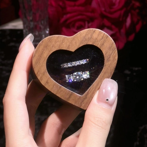 Gold Plated Copper Moissanite Zirconia Ring Set For Women 1 Carat Three Stone Ring Row Drill Anniversary Wedding Jewelry