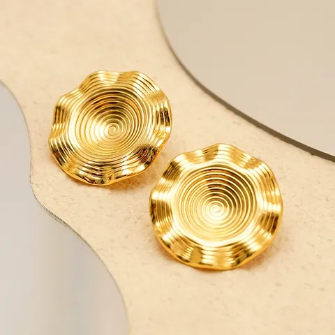 Orecchini A Disco Filettato Vintage In Acciaio Inossidabile Placcato Oro Borchie Circolari Texturizzate Gioielli Retro Donna