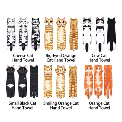 Cute Cat Shaped Hand Towel For Kitchen Bathroom Microfiber Absorbent Soft Hanging Hand Towels Cartoon Animal Decorative Towel For Kids Adults