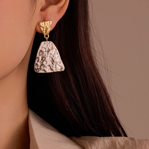 Stainless Steel Drop Earrings 18K Gold Plated Hammered Texture Geometric Two Tone Floral French Retro Vintage For Women