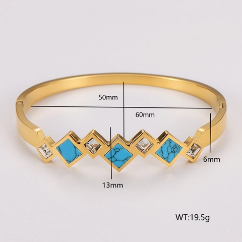 Mode Geometrische 304 Roestvrijstalen Armring Voor Dames Vierkante Turkoois Zirkonia Ingelegd Goud Zilver Roségoud Manchetarmband Sieraden