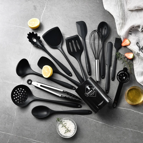 Utensilios De Cocina De Silicona Resistentes Al Calor Herramientas De Cocina Con Cubo De Almacenamiento Espátula Batidor