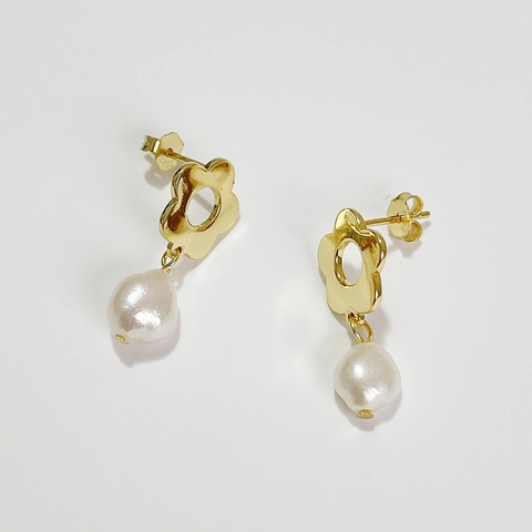 Hohle Blume Künstliche Barockperle Hängeohrringe Mit 925 Sterling Silber Ohrstecker 18K Vergoldet Eleganter Schmuck Damen