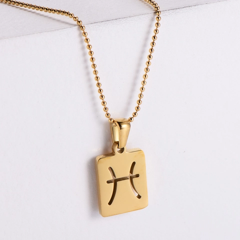 Zodiac Sign Pendant Necklace Stainless Steel 18K Gold Plated Square Plate Hollow Out Minimalist Jewelry For Women