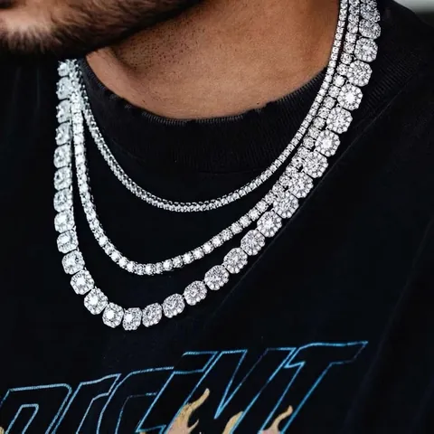 Collar De Cadena Cubana De Hip Hop Con Piedras Preciosas Cuadradas Cobre Diamantes De Imitación Joyería Streetwear