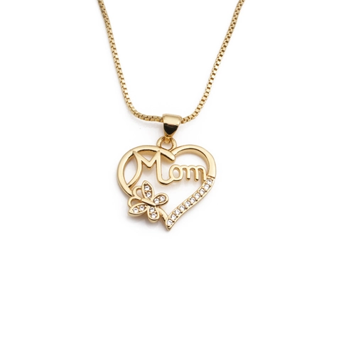 Copper Zirconia Heart Pendant Necklace For Women Gold Plated Mother And Child Mom Mama Letter Jewelry Mothers Day Gift