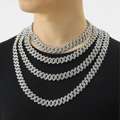 Collana A Catena Cubana Iced Out Hip Hop Lega Strass Stile Miami Geometrico Streetwear Pesante Per Uomo