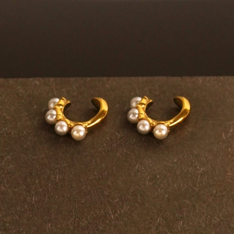 18K Vergulde Roestvrijstalen Oorbellen Met 18K Goud Oorsteker Kunstparel En Zirkoon C-Vorm Ear Cuff Sieraden Voor Dames
