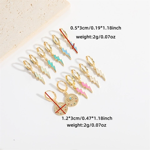Orecchini Pendenti in Rame Esotico a Fulmine per Donna Orecchini a Cerchio Minimalisti con Smalto Malocchio Gioielli Placcati in Oro