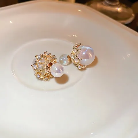 Mermaid Artificial Pearl Stud Earrings Hollow Crown Rhinestone With 925 Sterling Silver Earring Post French Elegant Jewelry Women