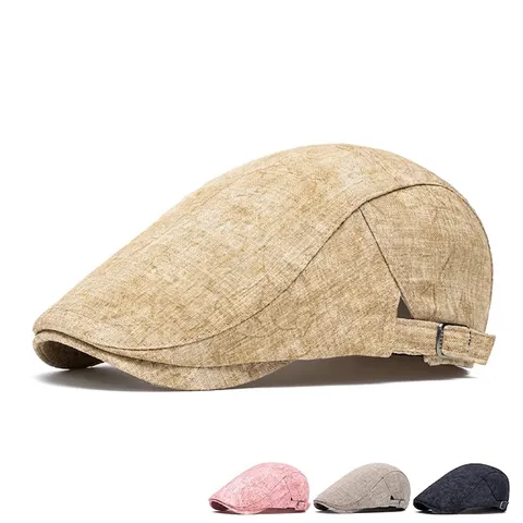 Retro Flat Cap Breathable Cotton Washed Denim Vintage Beret For Men Sun Protection Adjustable Metal Buckle