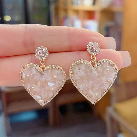 Heart Shaped Pink Crystal Earrings Gold Plated Copper Rhinestone With 925 Sterling Silver Earring Post Elegant Jewelry For Women