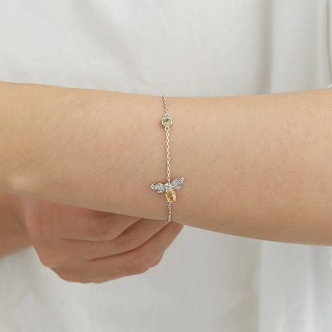 925 Sterlingsilber Biene Armband Für Damen Gold Silber Galvanisiert Zirkonia Honigbiene Sechseck Anhänger Natur Stil Schmuck
