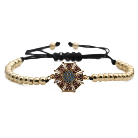Adjustable Bracelet Copper Colorful Zircon Inlaid Octagonal Star Geometric Charm Woven Rope Gold Bead Jewelry For Women Men