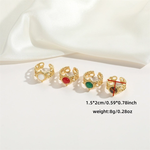 Vintage Minimalistische Kupfer Gold Offen Einstellbar Ring Für Damen Retro Geometrische Harz Einlage Fingerring Mode Schmuck